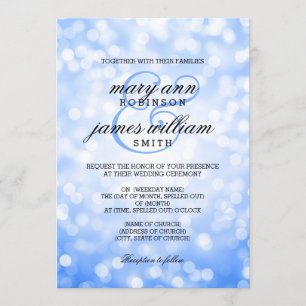 Blue Bokeh Lights Elegant Wedding Invitation