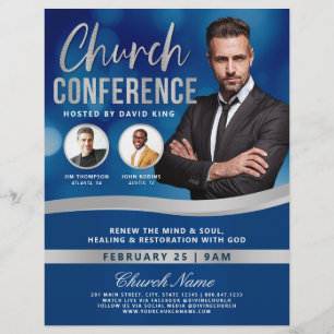 Blue Bokeh Men's Church Conference Service Flyer