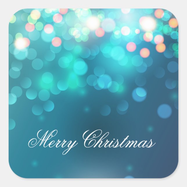Blue Bokeh Merry Christmas | Sticker Seal (Front)
