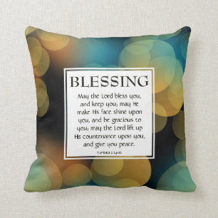 BLUE BOKEH Numbers 6:24-26 CHRISTIAN BLESSING Cushion