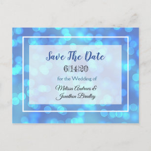 Blue Bokeh Save the Date Postcard