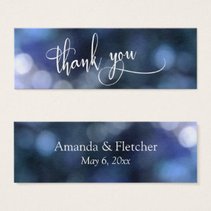 Blue Bokeh Wedding Thank You Favour Tag Card