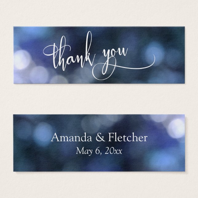 Blue Bokeh Wedding Thank You Favour Tag Card (Front & Back)