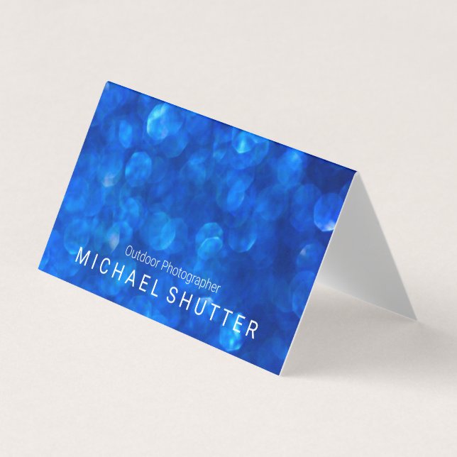 Blue Bokeh White Panel Business Card (Front)