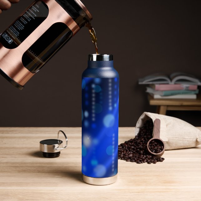 Blue Bokehs Sparkles Festive Water Bottle (Coffee)