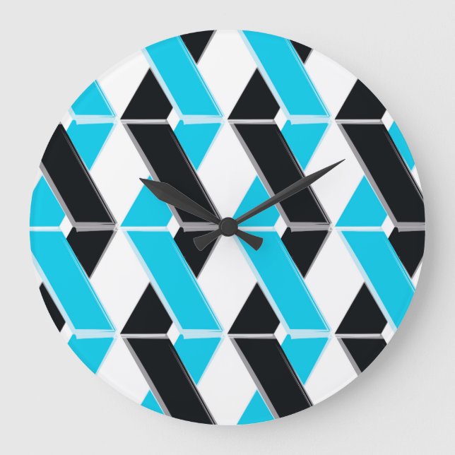 Blue, bold, cool, trendy braided geometric shapes large clock (Front)