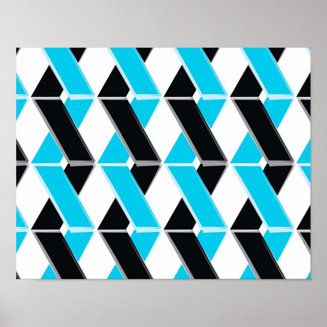 Blue, bold, cool, trendy braided geometric shapes poster (Front)