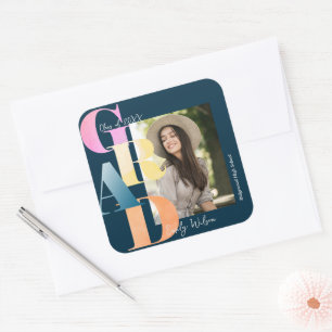 Blue Bold Font Class of 2026 Photo Graduation Square Sticker