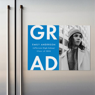 Blue Bold Grad Photo Graduation Announcement