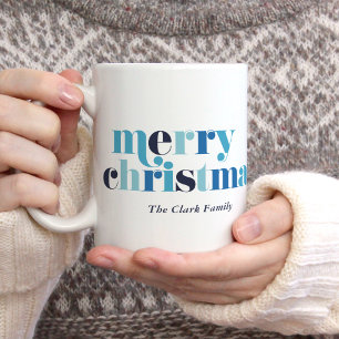 Blue Bold Lettering "Merry Christmas" Photo Coffee Mug
