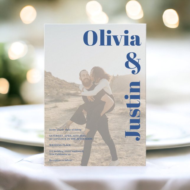 Blue bold names 2 photos Qr code wedding Invitation (Blue bold names 2 photos Qr code wedding Invitation)