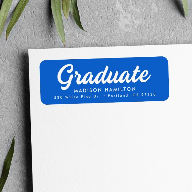 Blue | Bold Script Graduation Return Address (Creator Uploaded)