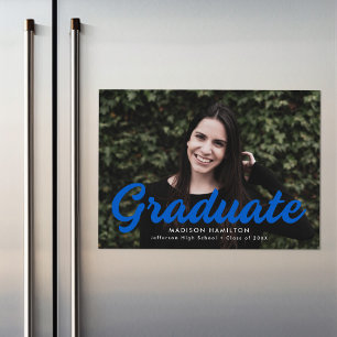 Blue   Bold Script Photo Graduation Announcement