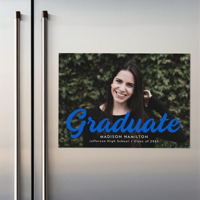 Blue | Bold Script Photo Graduation Announcement (Creator Uploaded)