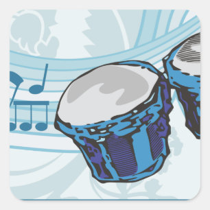 Blue Bongo Drum Music Square Sticker