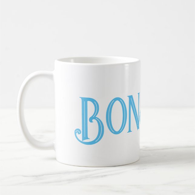 Blue Bonjour White Coffee Mug (Left)