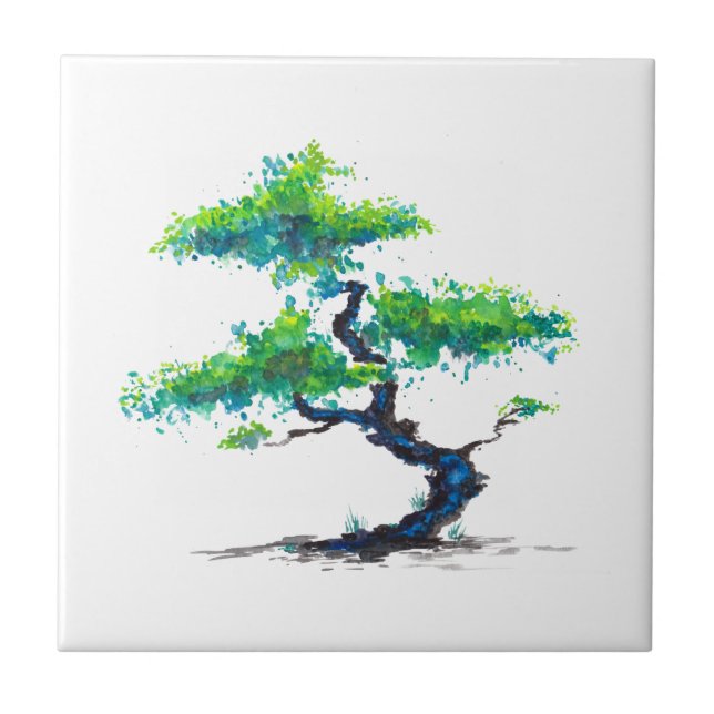 Blue Bonsai Watercolor Tile (Front)