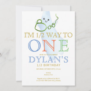 Blue BOO I'm Halfway to One 6 Month Boy Birthday Invitation