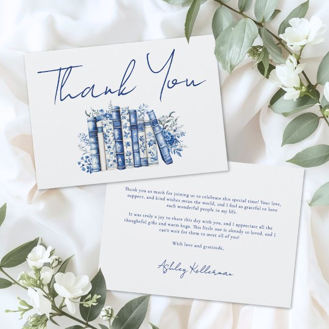 Blue Book Floral Thank You Card (Book Floral Thank You Card)