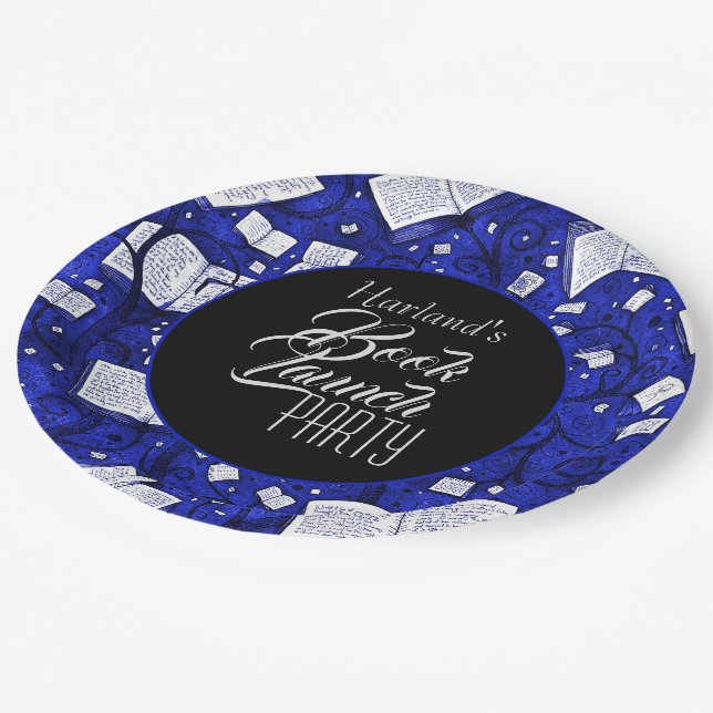 Blue Book Launch Party Paper Plate (Angled)