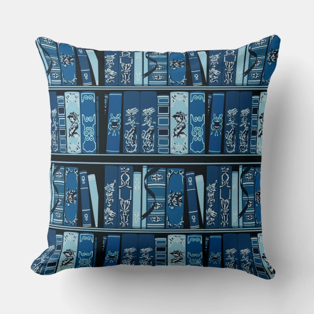 Blue Book Shelves Vintage Books Throw Pillow (Front)