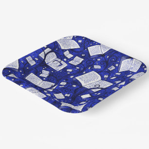 Blue Books Background Paper Plate