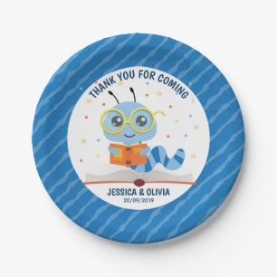 Blue Bookworm Theme  Paper Plates
