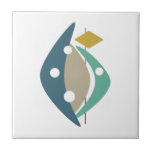 Blue Boomerang Shapes Mid Century Modern Tile<br><div class="desc">This mid century modern ceramic tile features boomerangs, circles, and diamond shapes in a combination of the colours turquoise, blue, tan, gold, and black. This will make a fabulous statement in your tiling project.</div>