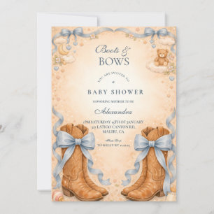 Blue Boots And Bows Boy Baby Shower Invitation