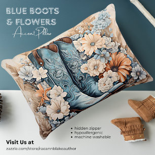 Blue Boots and Flowers Accent Pillow