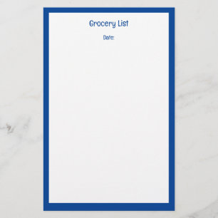 Blue Border Custom Colour Grocery Shopping List Stationery
