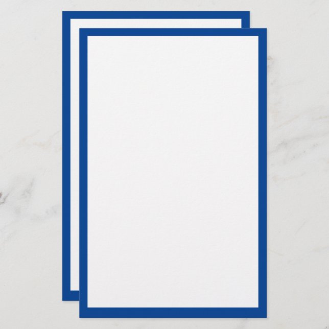 Blue Border Edge Solid White Plain Custom Colour Stationery (Front/Back)