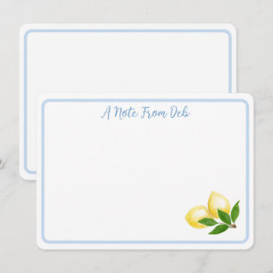 Blue Border Handpainted Amalfi Lemons NAME Thank You Card