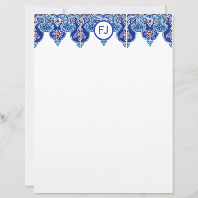  Blue Border Letterhead Personal Stationary (Front)