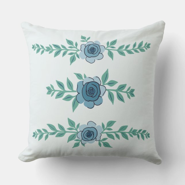 Blue Border Rose Arrangement Cushion (Front)