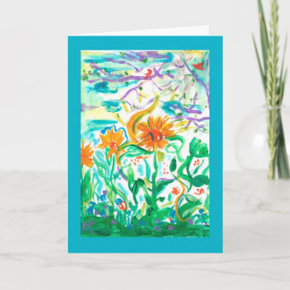 Blue Border Whimsical note card