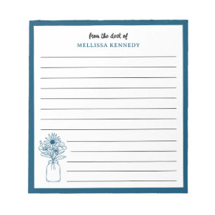 Blue Border Wildflower From The Desk Of Lined Notepad