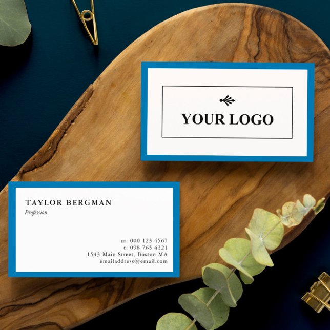 Blue Border Your Logo Minimalist Business Card (Creator Uploaded)