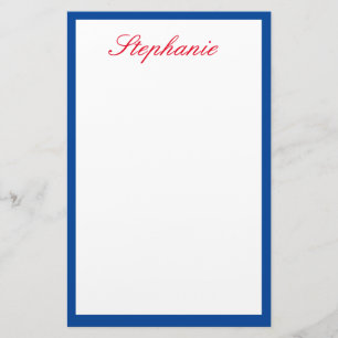 Blue Bordered Edges Red Monograms Template White Stationery