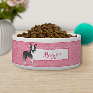 Blue Boston Terrier Dog On Pink Hearts And Name