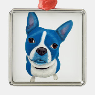 Blue Boston Terrier Metal Tree Decoration