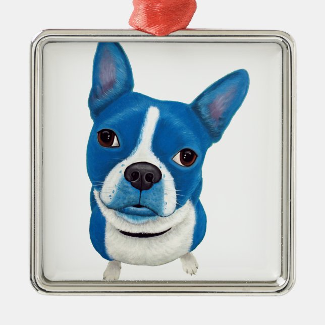 Blue Boston Terrier Metal Tree Decoration (Front)