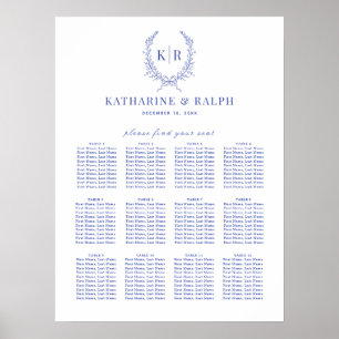 Blue Botaniacal Crest Monogram Seating Chart