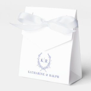 Blue Botaniacal & Ribbon Crest Monogram Wedding Favour Box