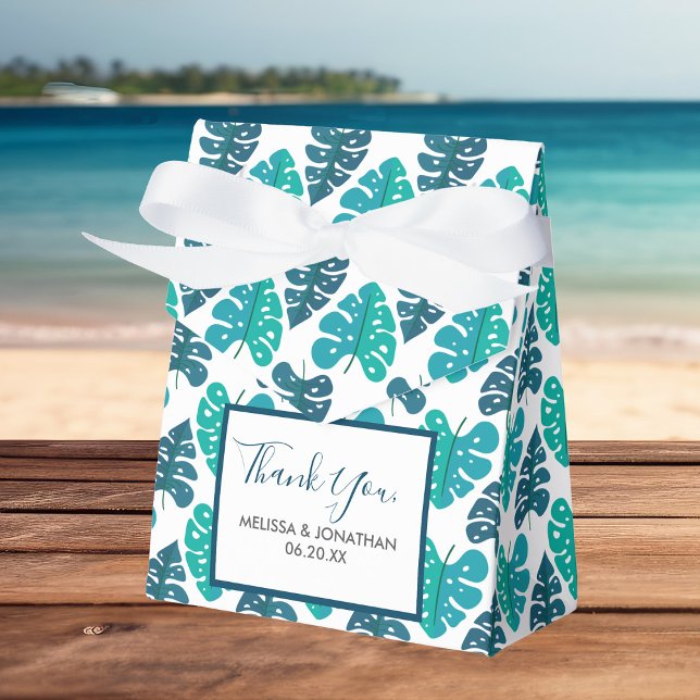 Blue Botanical Beach Palm Foliage Wedding Favour Box (Creator Uploaded)
