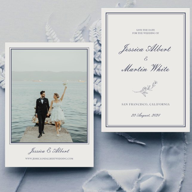 Blue Botanical Beach Theme Wedding Photo Save The Date (Creator Uploaded)
