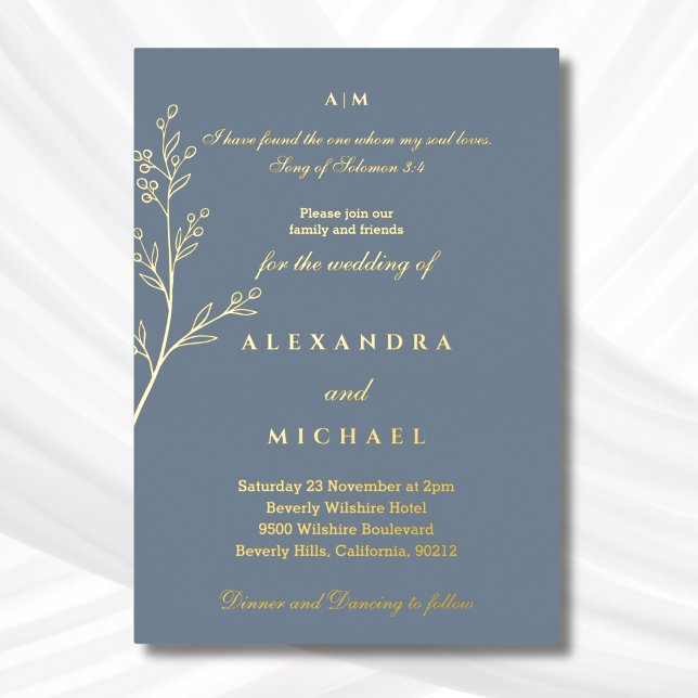 Blue Botanical Bible Verse Christian Wedding Gold (Creator Uploaded)