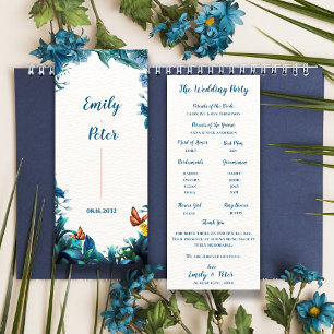 Blue Botanical Butterfly Wedding Program Card