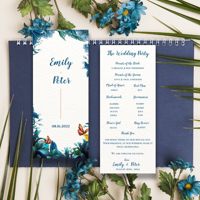 Blue Botanical Butterfly Wedding Program Card (Blue Botanical Butterfly Wedding Program Card)
