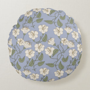 Blue botanical cottagecore floral round cushion